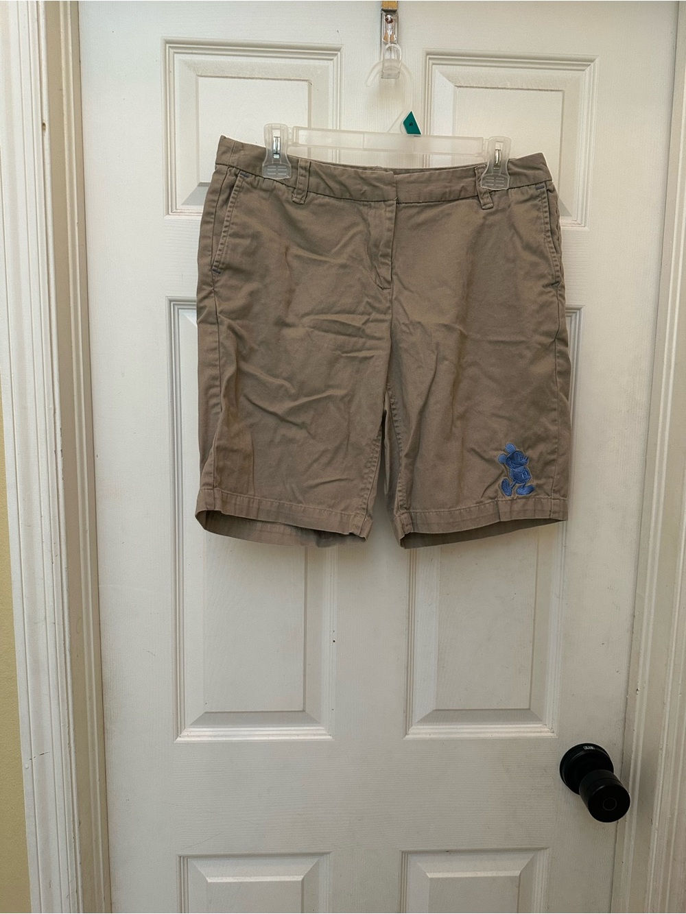 Women's Khaki Shorts with Embroidered Blue Accent